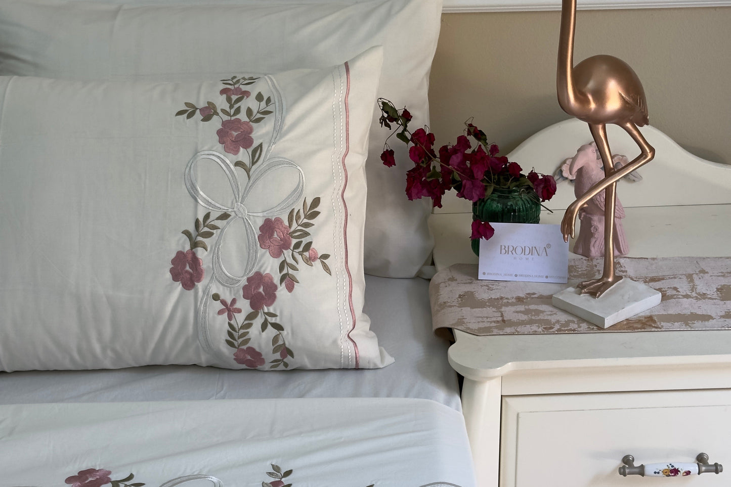 PARURE "MAGNOLIA" EN 6 PIÈCES - DRAP PLAT